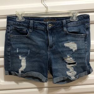 ripped blue denim shorts